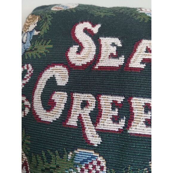 Vintage Dark Green Retangular Seasons Greeting Decorative Christmas Throw Pillow - Picture 3 of 12